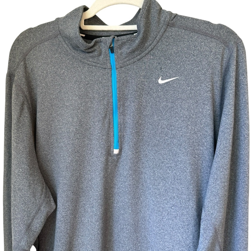 Nike Men's Long Sleeve Quarter-Zip Pullover - Gray with Light Blue Accent - Picture 2 of 4